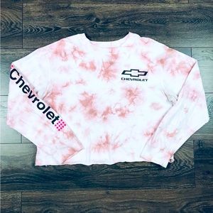 GM Women’s Chevrolet Long Sleeve Tie-Dye Pink & White Crop Top Size XL